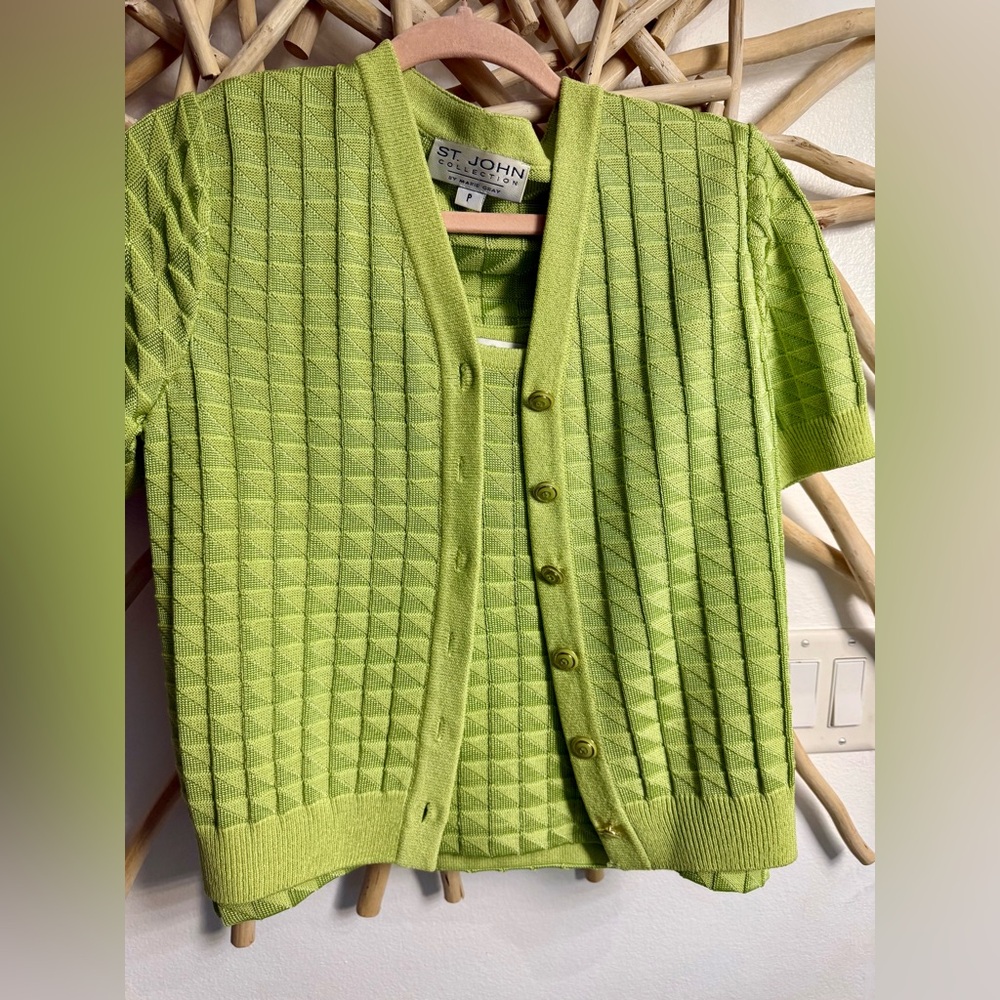 St. John Lime Green Cardigan Sweater sz P small sweater